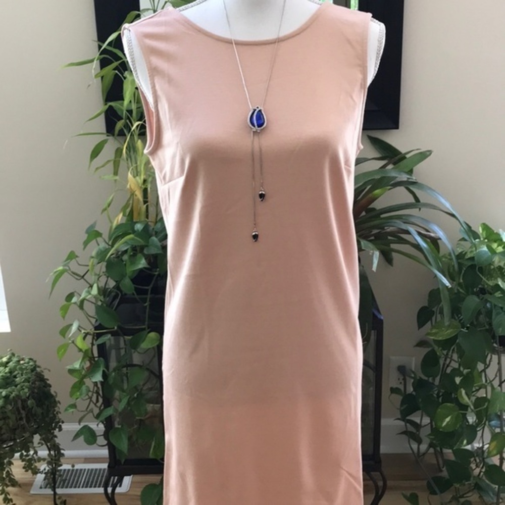 Blush deep V back slip dress.